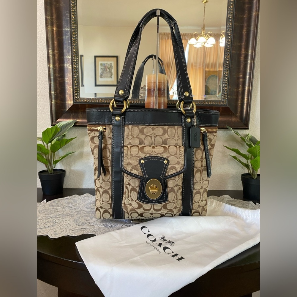 Coach Vintage Legacy 65th Anniversary Gigi turnlock tote bag,brown,black leather